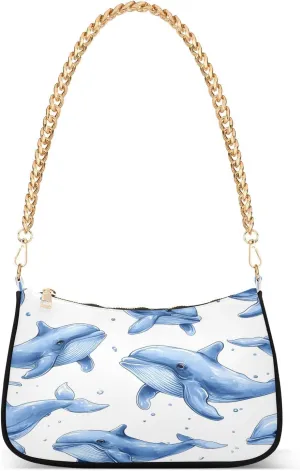 Shoulder Bags for Women Cartoon Whale Bubble Pattern Hobo Tote Handbag Small Clutch Purse with Zipper Closure