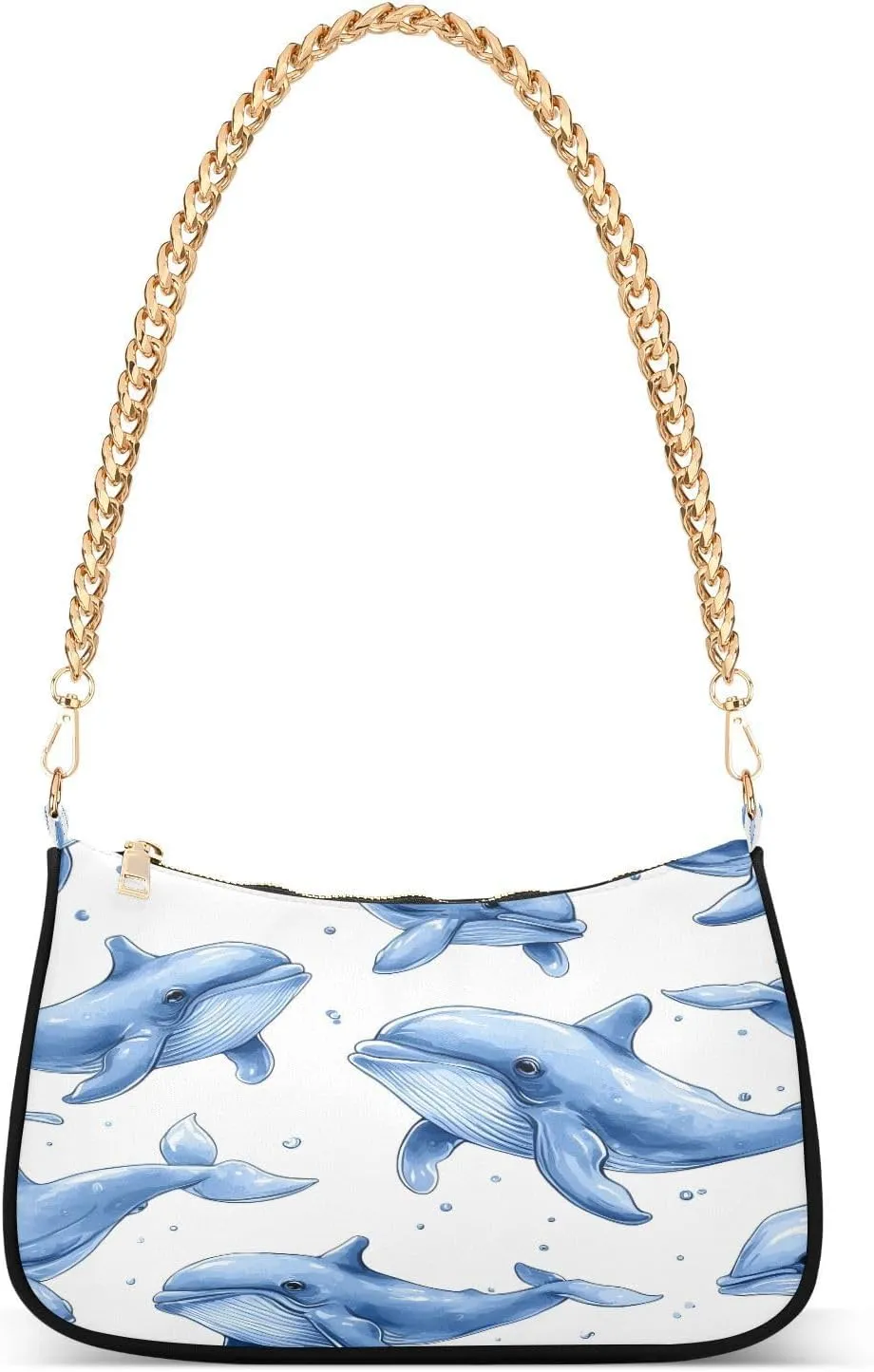 Shoulder Bags for Women Cartoon Whale Bubble Pattern Hobo Tote Handbag Small Clutch Purse with Zipper Closure