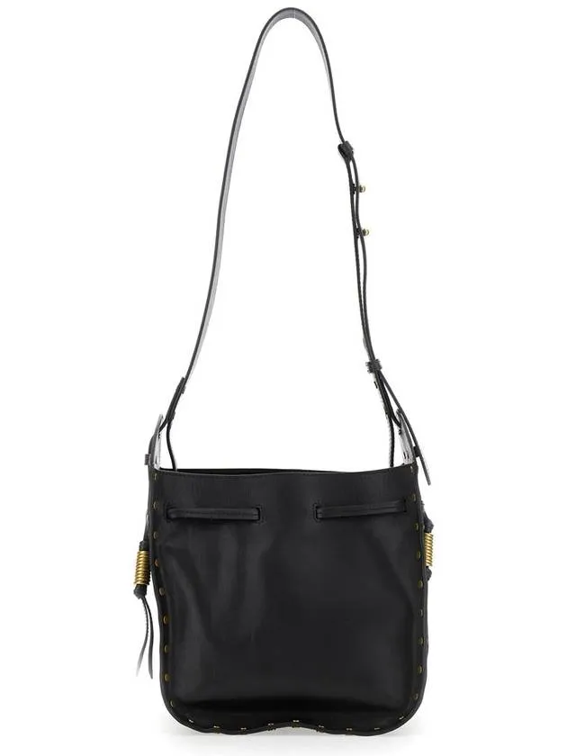 'Silao'  Black Bucket Bag With Drawstring Closure And Embossed Logo Lettering On The Front In Leather Woman