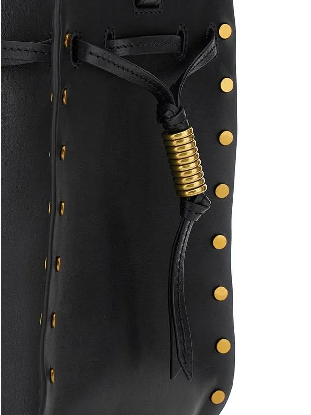'Silao'  Black Bucket Bag With Drawstring Closure And Embossed Logo Lettering On The Front In Leather Woman