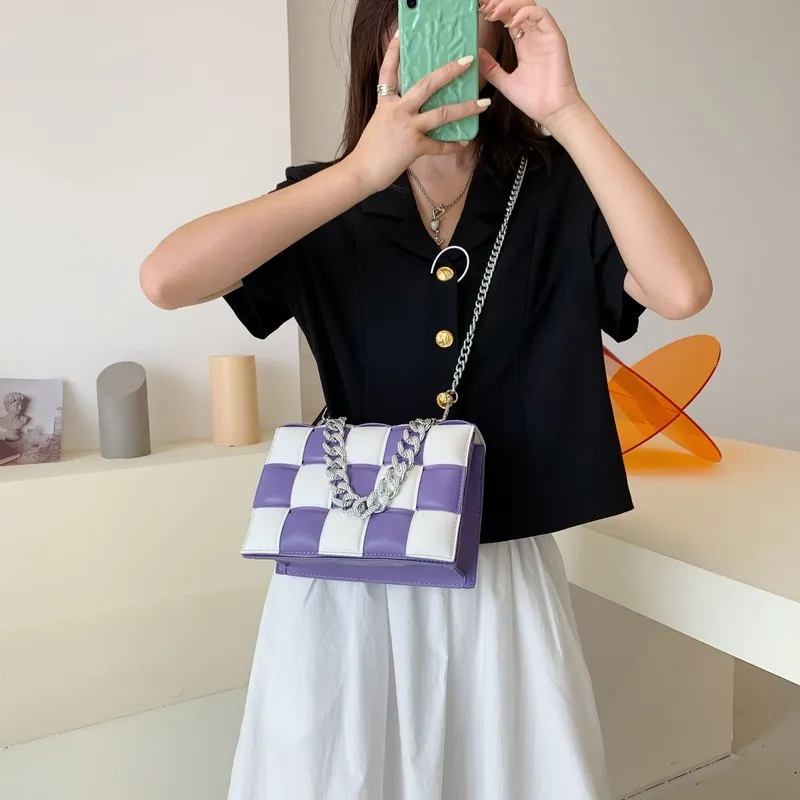 Sling Bags Woven Small Square Bag Summer Portable Women's Bag Chain Shoulder Bag