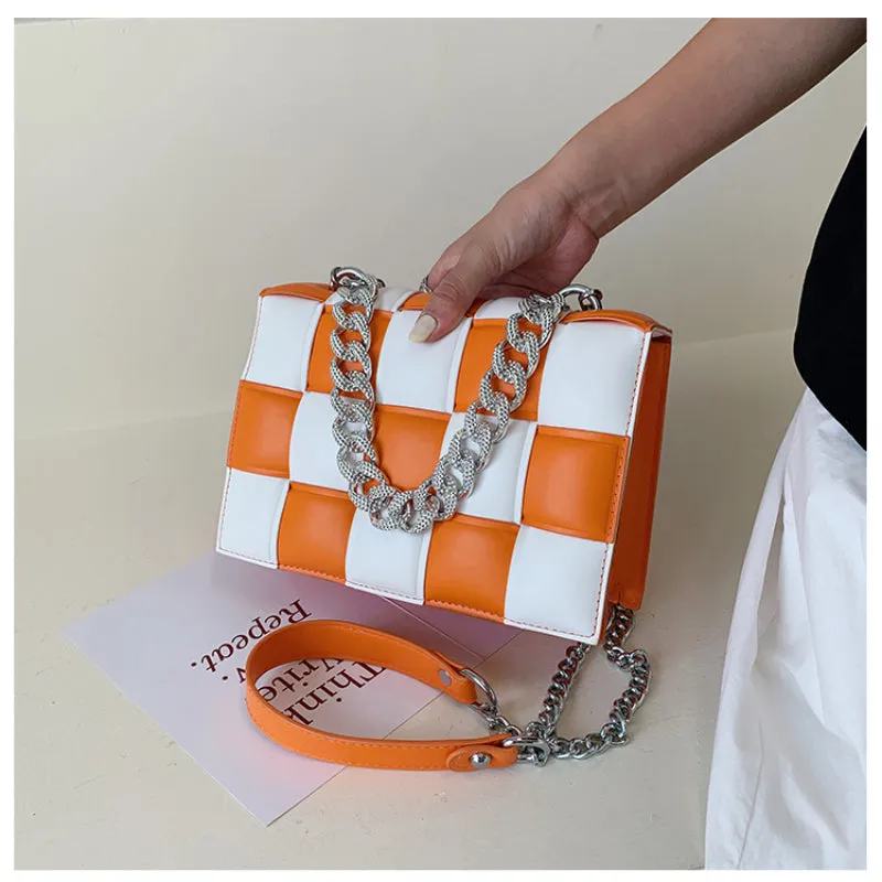 Sling Bags Woven Small Square Bag Summer Portable Women's Bag Chain Shoulder Bag