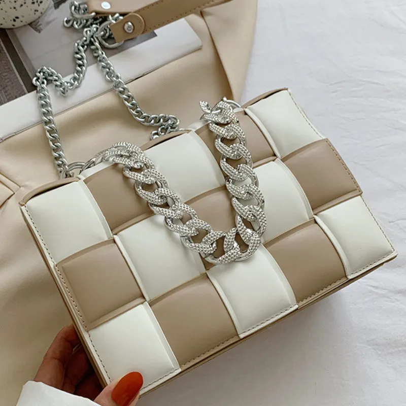 Sling Bags Woven Small Square Bag Summer Portable Women's Bag Chain Shoulder Bag