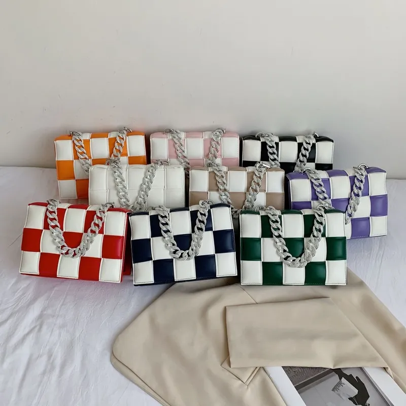 Sling Bags Woven Small Square Bag Summer Portable Women's Bag Chain Shoulder Bag