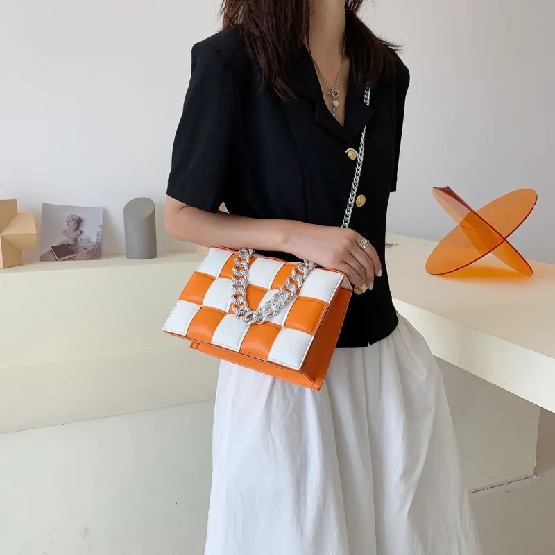 Sling Bags Woven Small Square Bag Summer Portable Women's Bag Chain Shoulder Bag