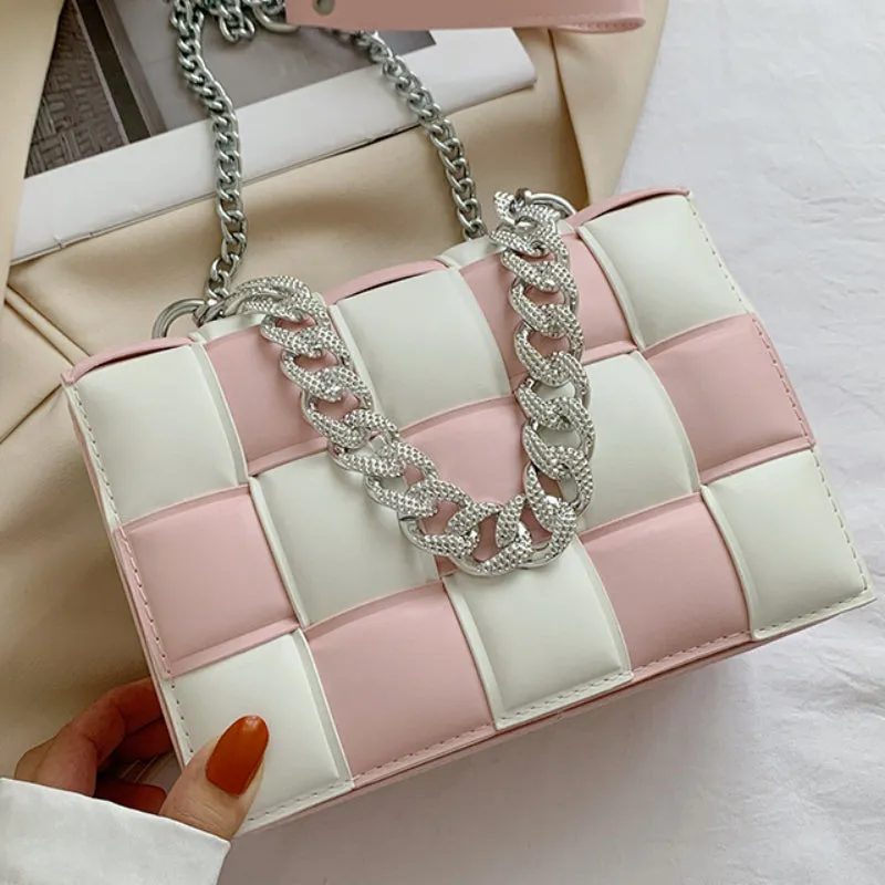 Sling Bags Woven Small Square Bag Summer Portable Women's Bag Chain Shoulder Bag