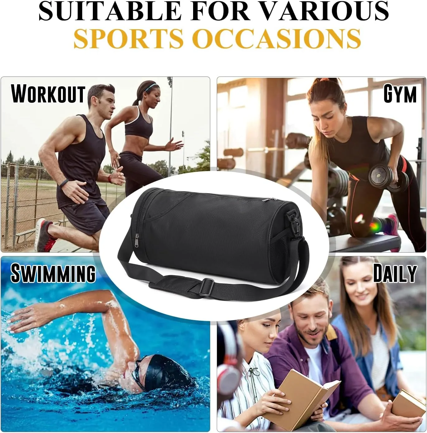 Small Sports Gym Bag Workout Lightweight Mini Duffel Bags for Men Women,Daily Bag,Medium(Black)