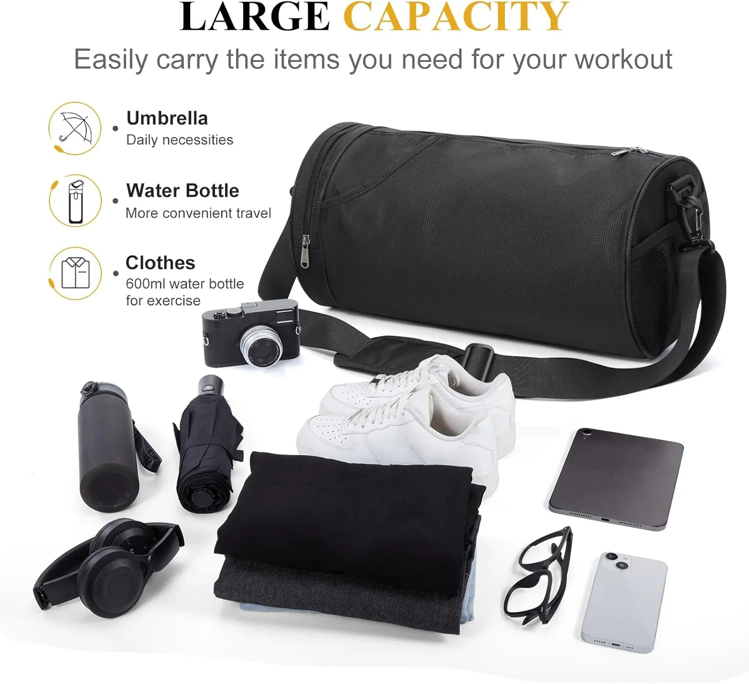 Small Sports Gym Bag Workout Lightweight Mini Duffel Bags for Men Women,Daily Bag,Medium(Black)