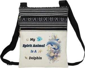 Spirit Animal Dolphin Messenger Bag Small Ethnic Pattern Printed Adjustable Strap Crossbody Zipper Bag Phone Bag Wallet Cute Shoulder Handbag for Dolphin Lovers Women Friends