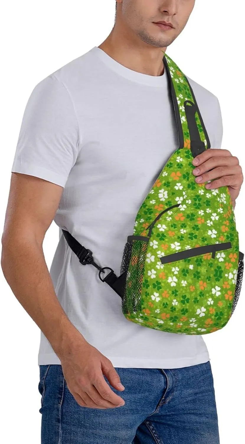 St. Patrick's Day Cute Shamrocks Sling Backpack,Travel Hiking Daypack Clover Crossbody Shoulder Bag