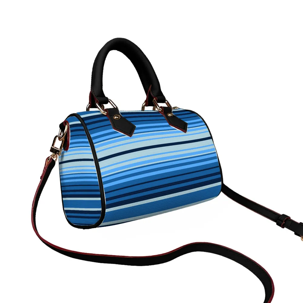 Striped Blue Bags Shoulder Bags Artificial Leather Handbags with Removable Strap