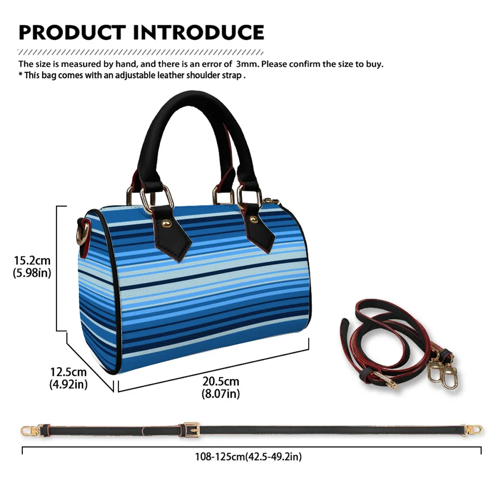 Striped Blue Bags Shoulder Bags Artificial Leather Handbags with Removable Strap