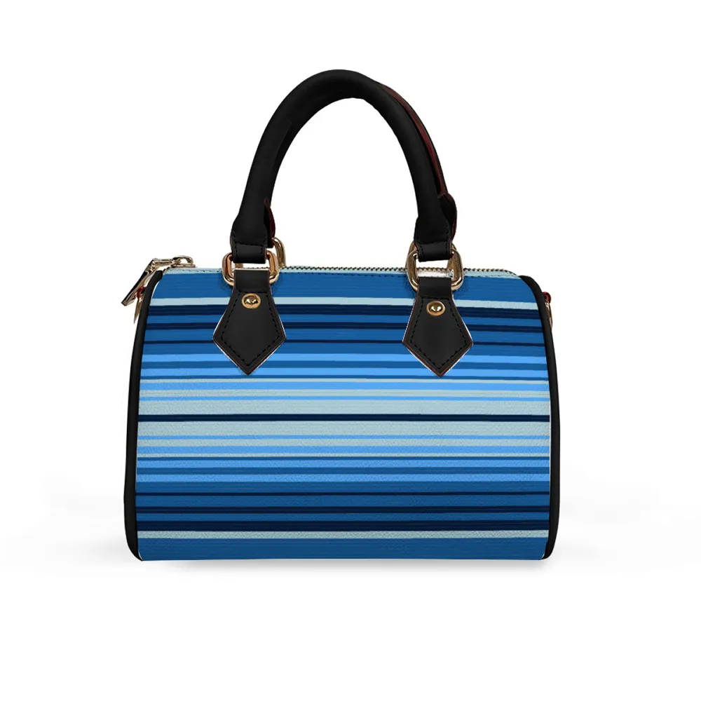 Striped Blue Bags Shoulder Bags Artificial Leather Handbags with Removable Strap