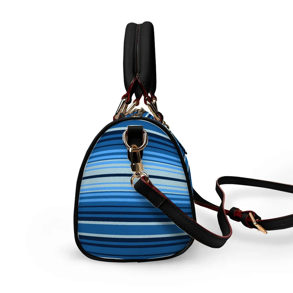 Striped Blue Bags Shoulder Bags Artificial Leather Handbags with Removable Strap