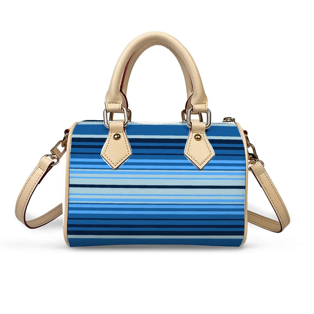 Striped Blue Bags Shoulder Bags Artificial Leather Handbags with Removable Strap