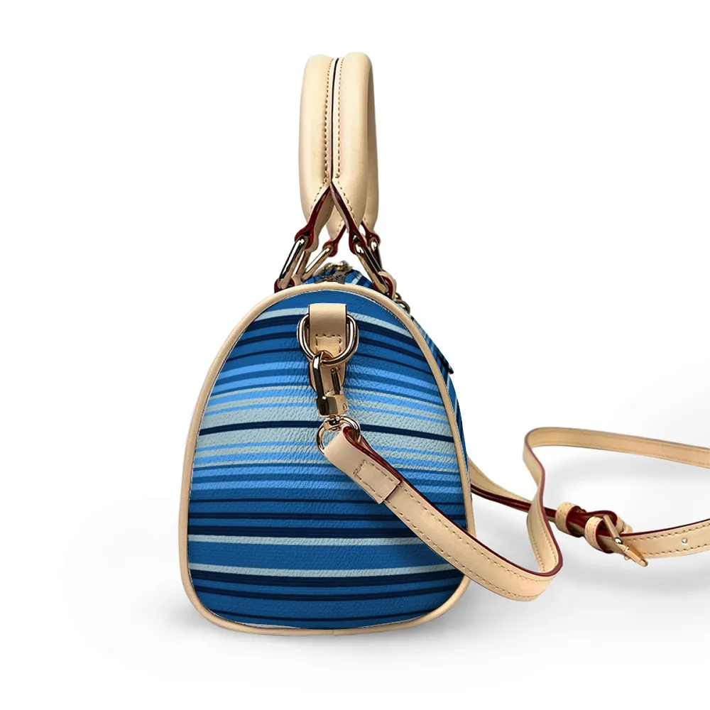 Striped Blue Bags Shoulder Bags Artificial Leather Handbags with Removable Strap