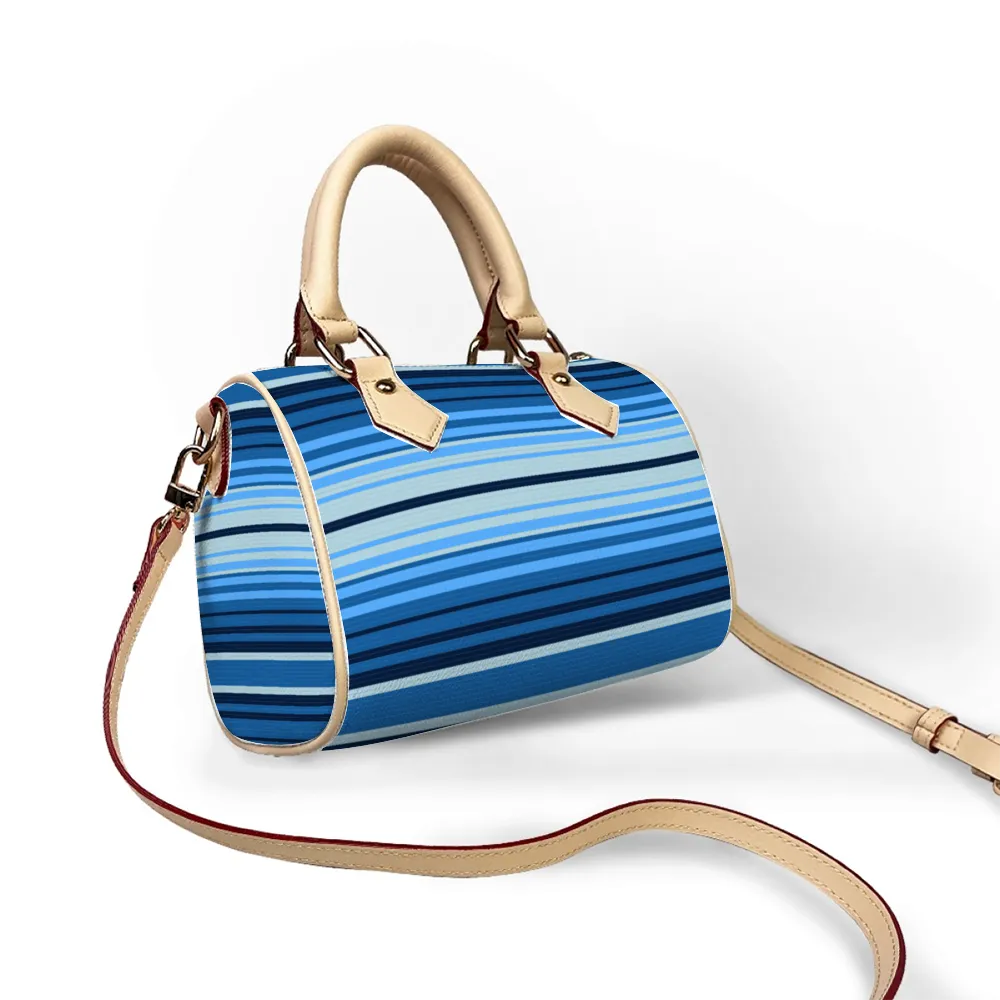 Striped Blue Bags Shoulder Bags Artificial Leather Handbags with Removable Strap