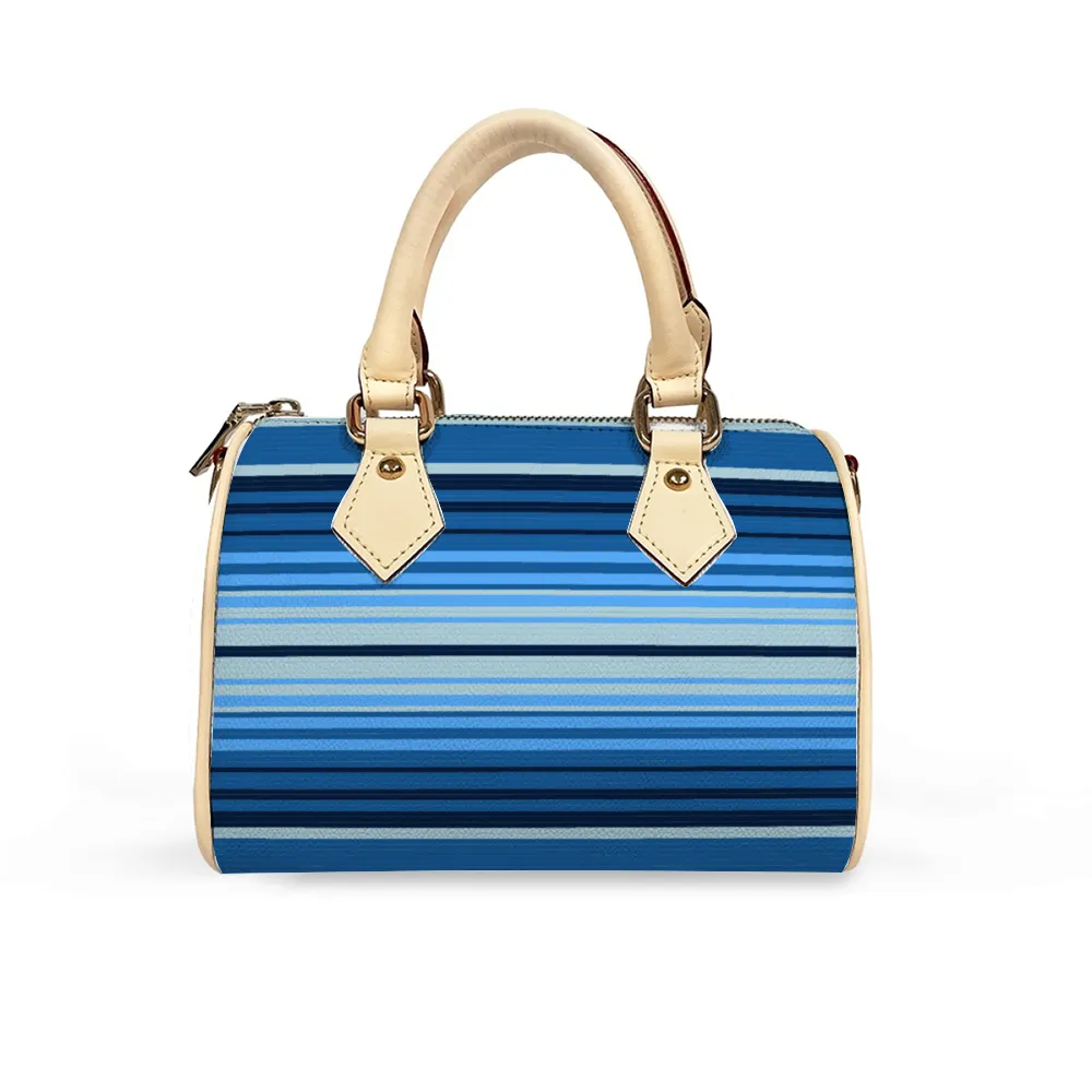 Striped Blue Bags Shoulder Bags Artificial Leather Handbags with Removable Strap