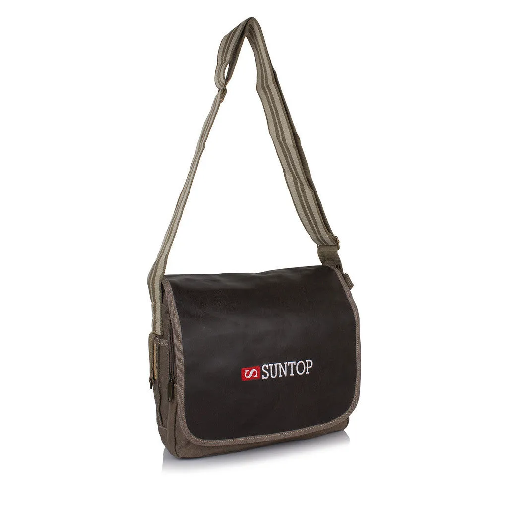 Suntop Men Multicolor Cotton, Canvas Sling Bag(Black and Brown)