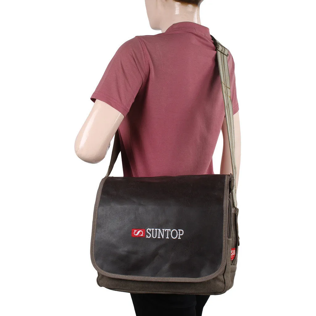 Suntop Men Multicolor Cotton, Canvas Sling Bag(Black and Brown)