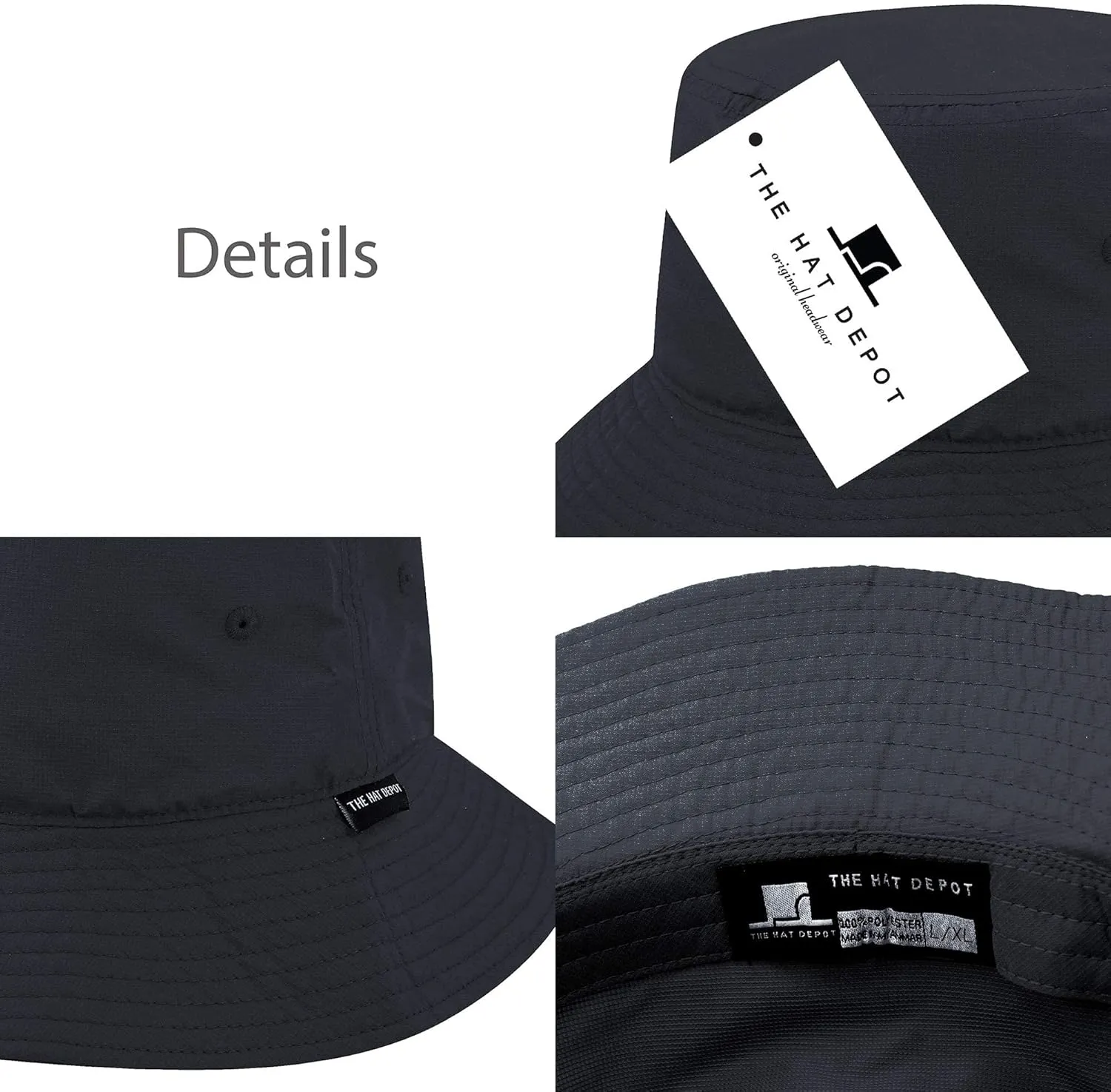The Hat Depot Lightweight, Quick Dry Polyester Packable Nylon Bucket Sun Hat