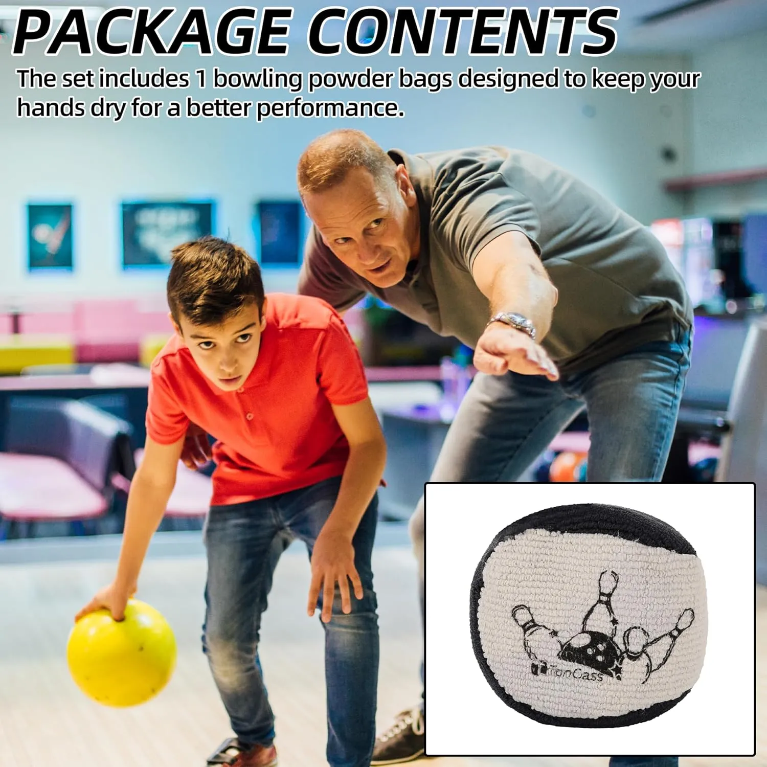 TonGass (1-Pack, Black and Grey Microfiber Ultra Dry Bowling Grip Ball, Microfiber Bowling Grip Bags, Bowlings Powder Bag for Hands Use