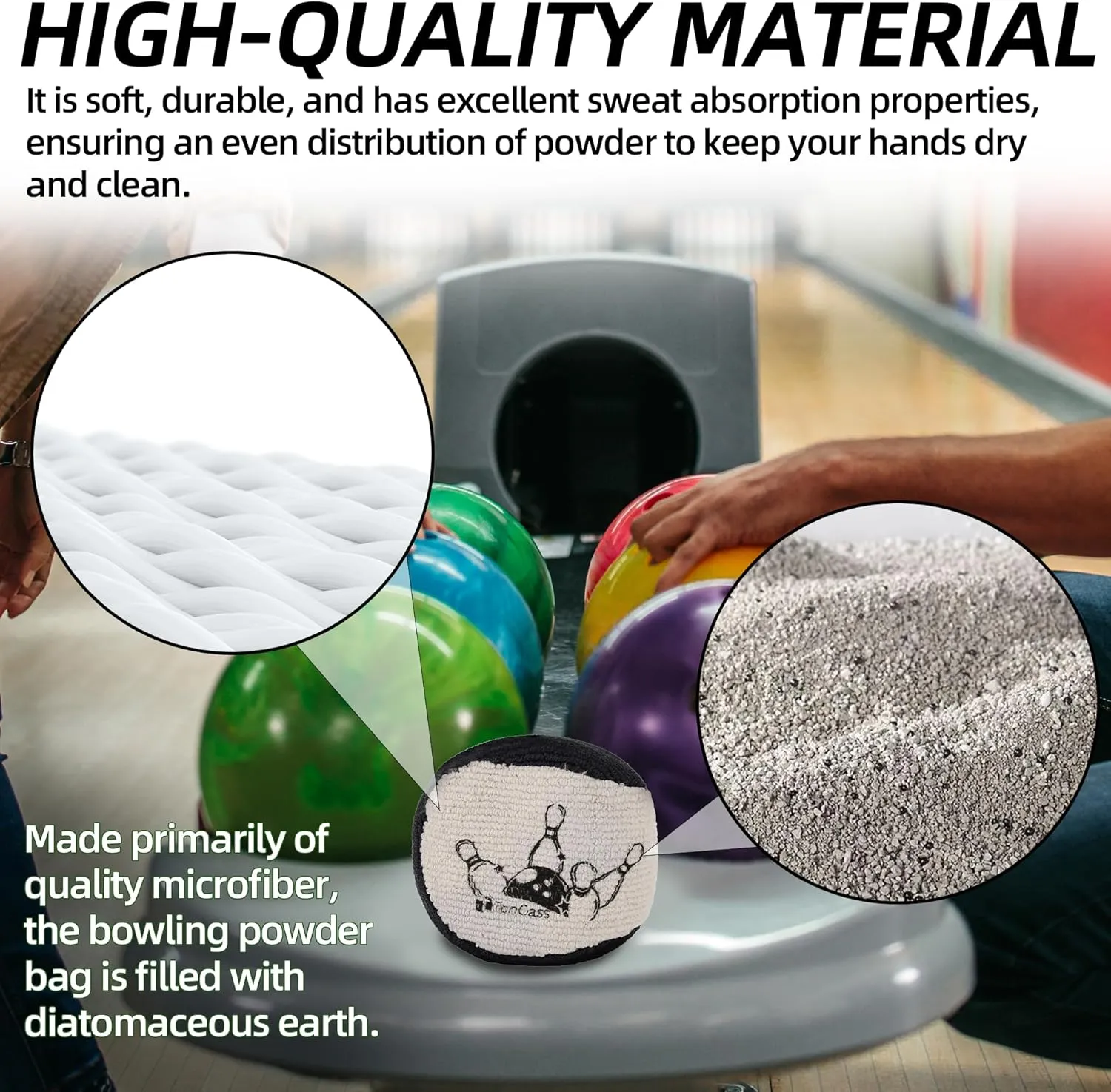 TonGass (1-Pack, Black and Grey Microfiber Ultra Dry Bowling Grip Ball, Microfiber Bowling Grip Bags, Bowlings Powder Bag for Hands Use