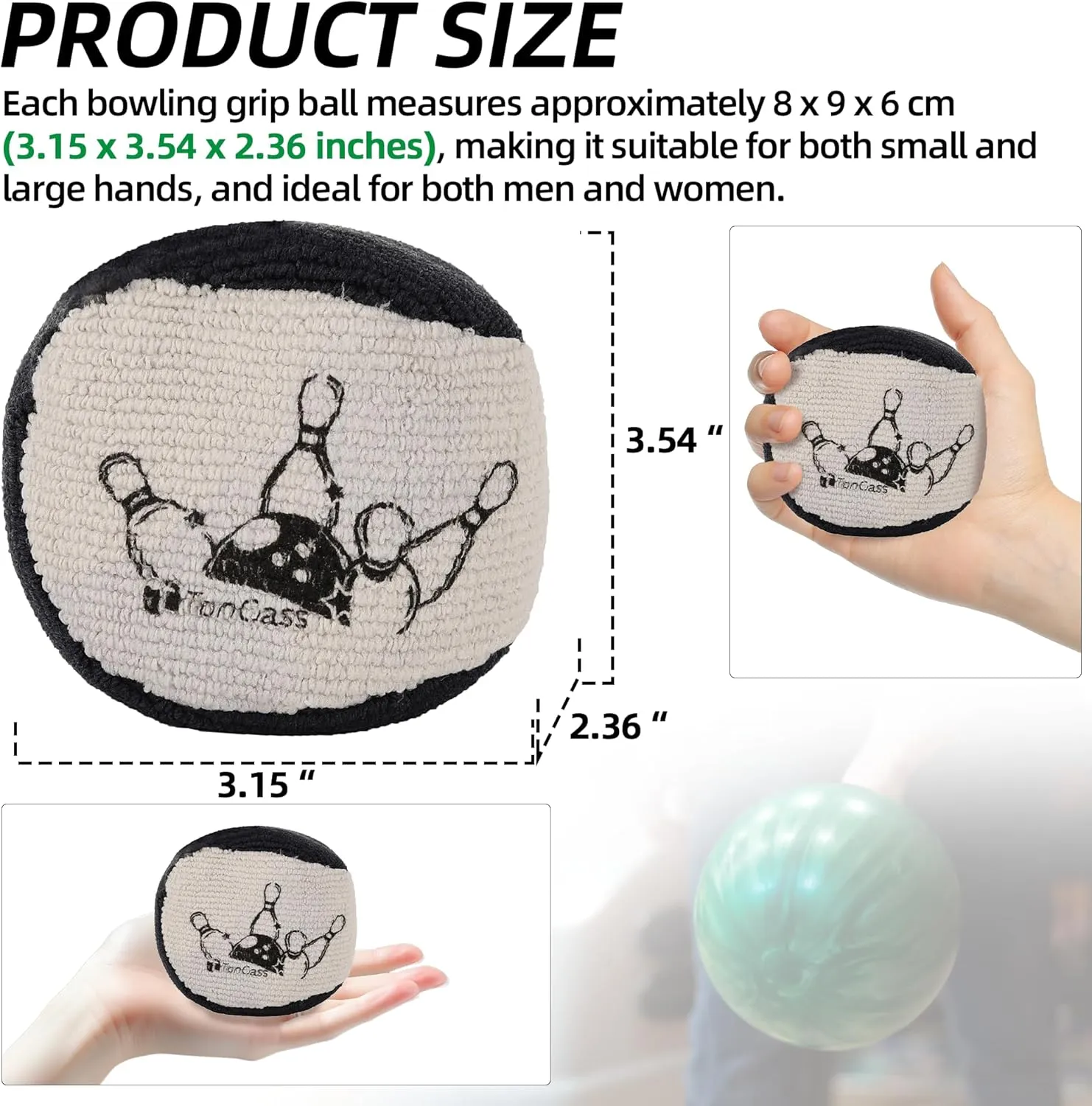 TonGass (1-Pack, Black and Grey Microfiber Ultra Dry Bowling Grip Ball, Microfiber Bowling Grip Bags, Bowlings Powder Bag for Hands Use