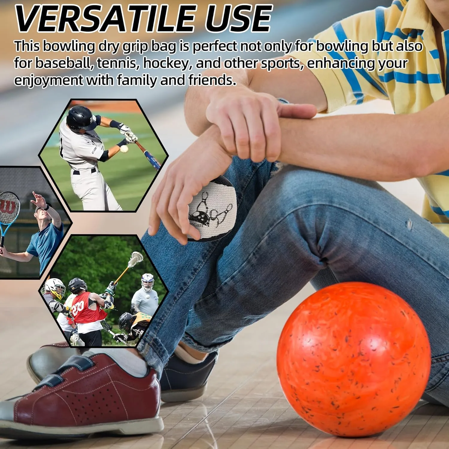 TonGass (1-Pack, Black and Grey Microfiber Ultra Dry Bowling Grip Ball, Microfiber Bowling Grip Bags, Bowlings Powder Bag for Hands Use