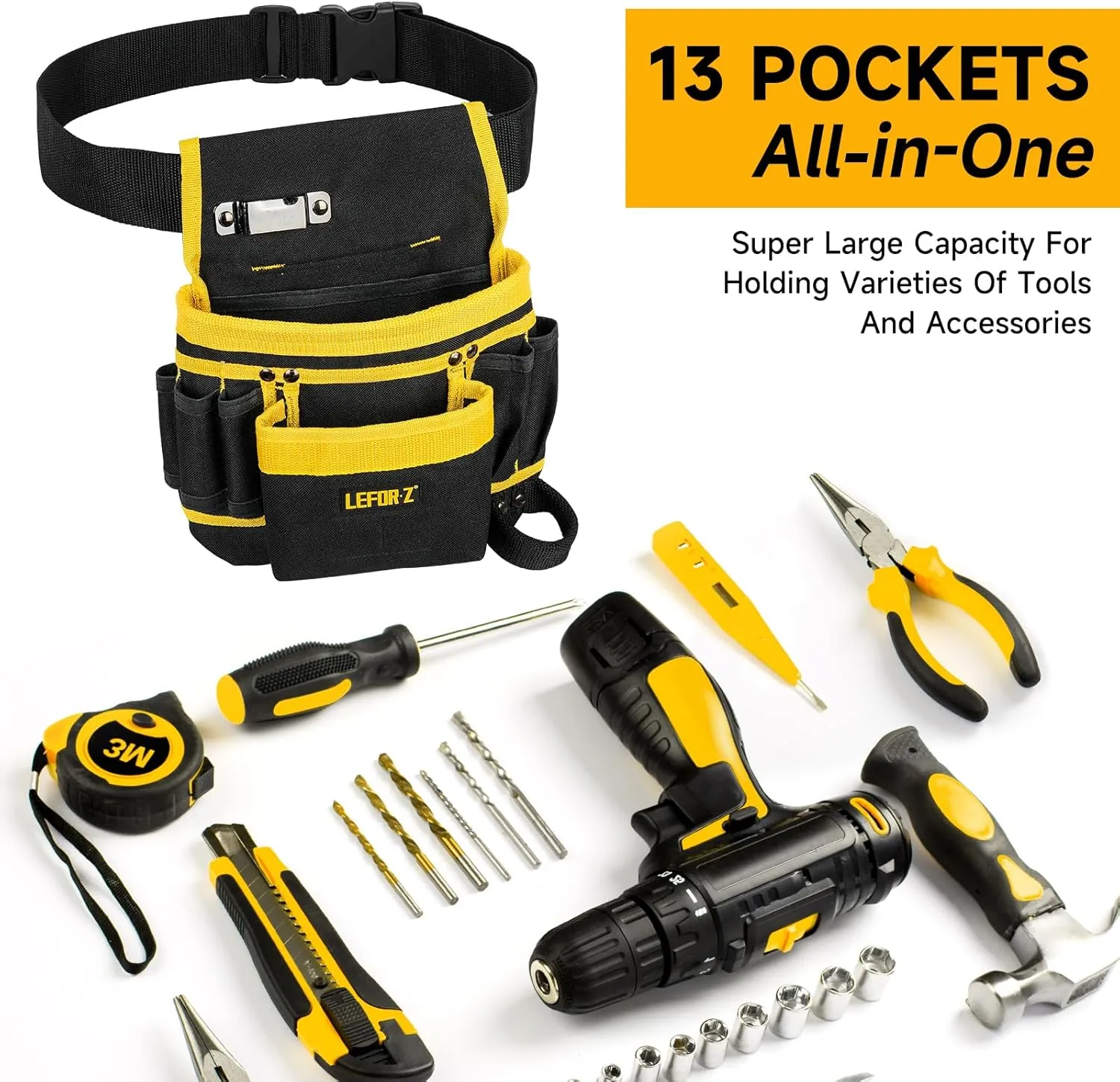 Tool Belt,Magnetic Tool Pouch,13-Pockets Tool Belts for Men,Detachable & Adjustable Tool Pouch belt for Electrician,Carpenter,Construction,Work Apron,Utility Belt,Gift for Dad