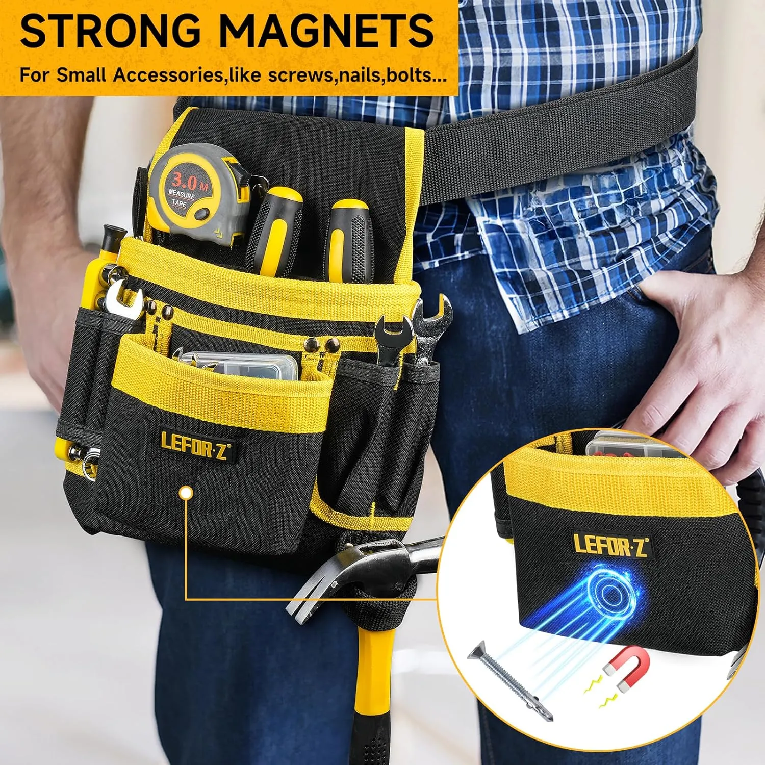 Tool Belt,Magnetic Tool Pouch,13-Pockets Tool Belts for Men,Detachable & Adjustable Tool Pouch belt for Electrician,Carpenter,Construction,Work Apron,Utility Belt,Gift for Dad