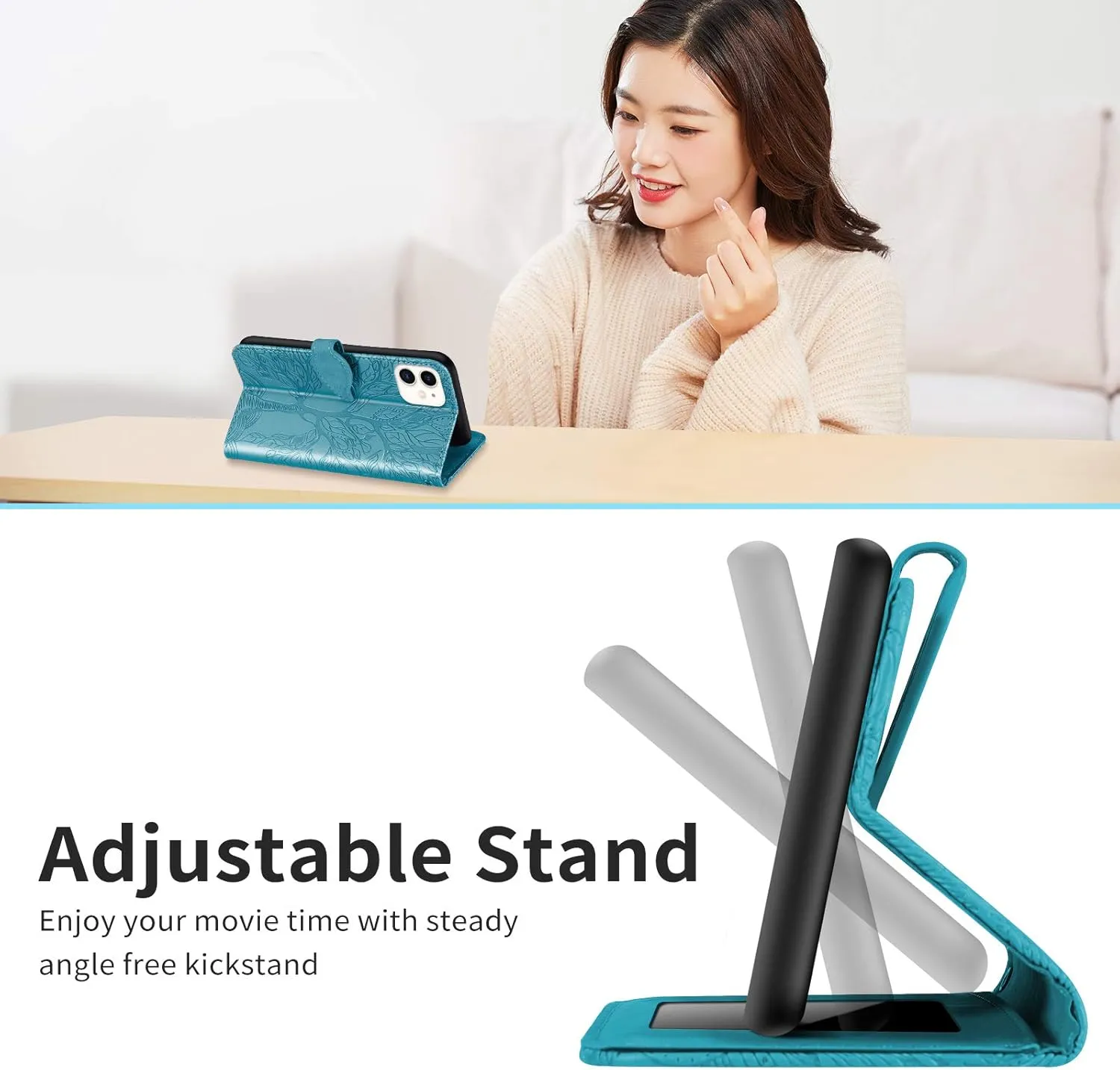 Wallet Case for iPhone 12 Mini 5.4" with Card Holder,PU Leather Flip Folio Shell Wrist Strap Stand Function Magnetic Closure Phone Cover fits iPhone 12 Mini 5G 5.4 inchTurquoise