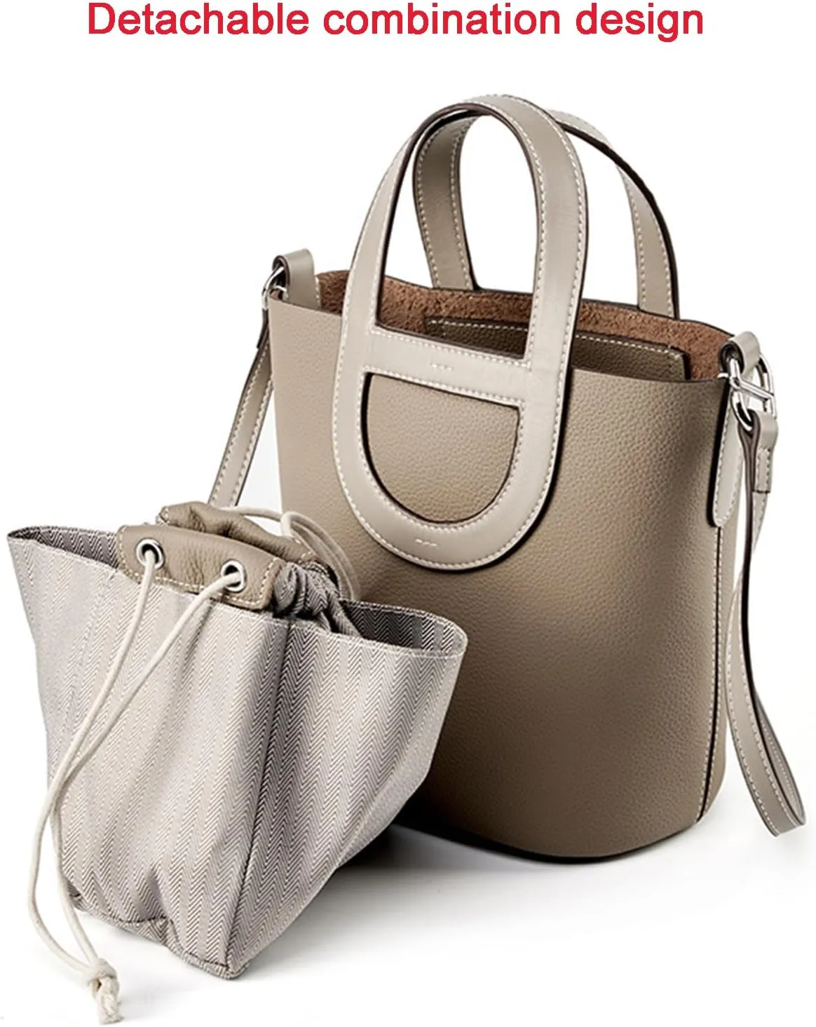 Women's Genuine Leather Bucket Bag Pig Nose Lychee Pattern Vegetable Basket Solid Color Tote Bag Trendy Handbag,Black,19 * 12 * 20cm