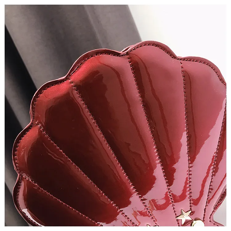Women's Unique Shell Shape Pu Leather Clutch Bags - Black,Silver,Red,Pink