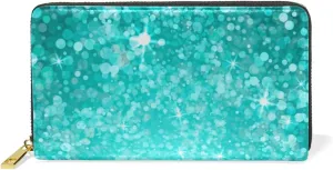 Womens Wallet Teal Turquoise Confetti Dots Slim Long Purse Zip Clutch Wallets for Ladies